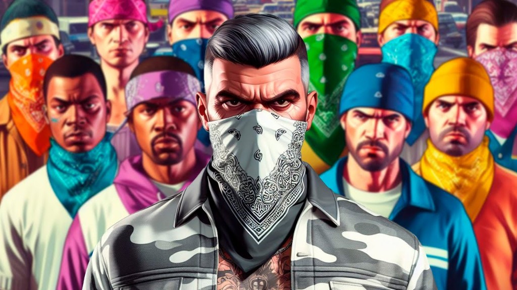 Ilustración: grupo con bandanas de colores, estilo artístico urbano — bandas de lore